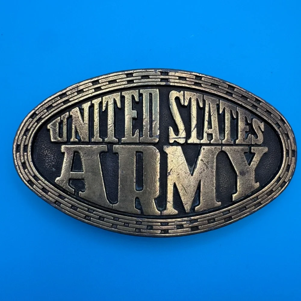 United States Army Military Enlisted Soldiers Vintage Brass Tone Belt Buckle